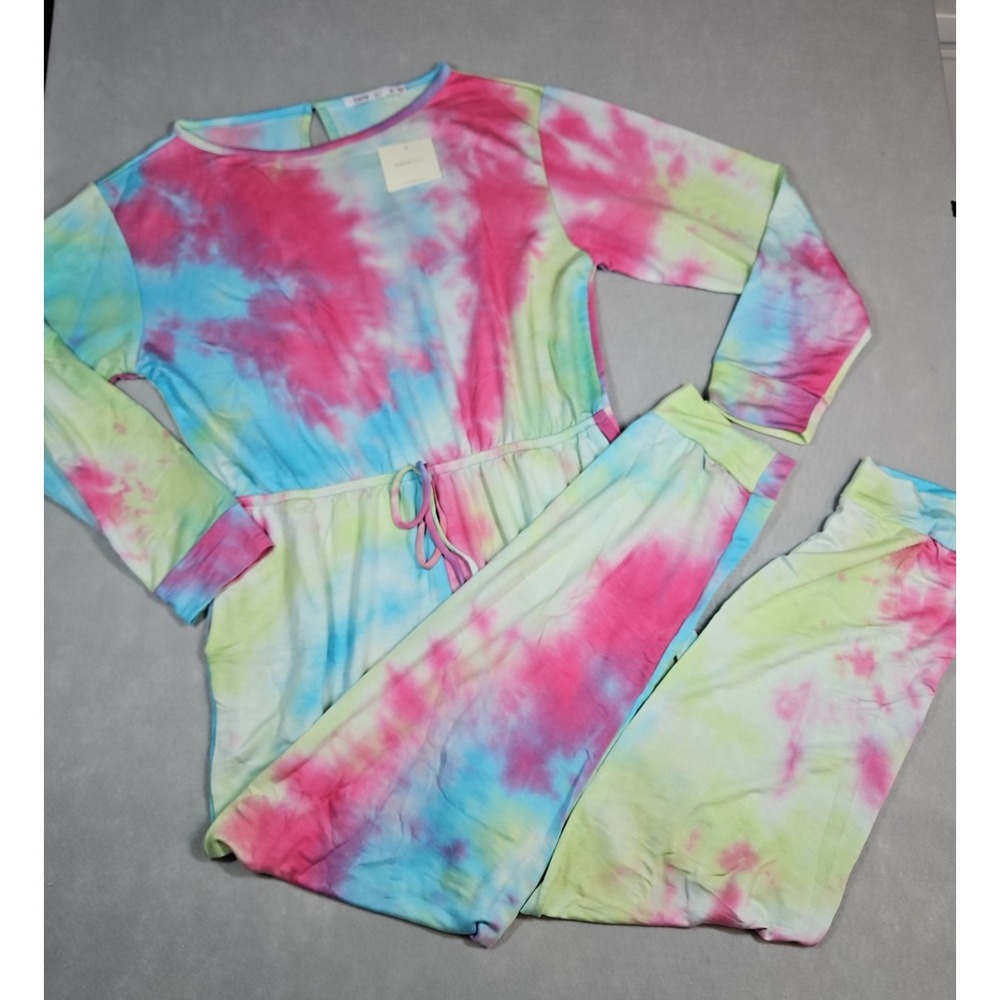 Fraiche By J Womens Multicolor Tie Dye Long Sleeve Jumpsuit Size XL NWT